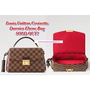 New Louis Vuitton Croisette Damier Ebene Shoulder Bag Brown Red Canvas Small LTD